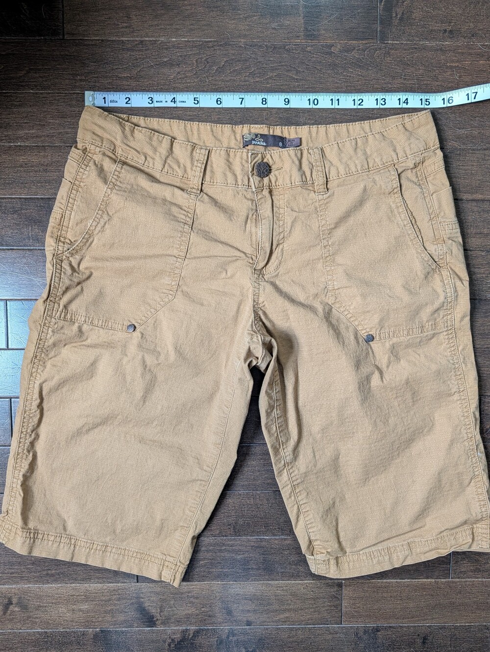 prAna Women's "Larissa" Cargo Bermuda Shorts, Desert Khaki, Size 8